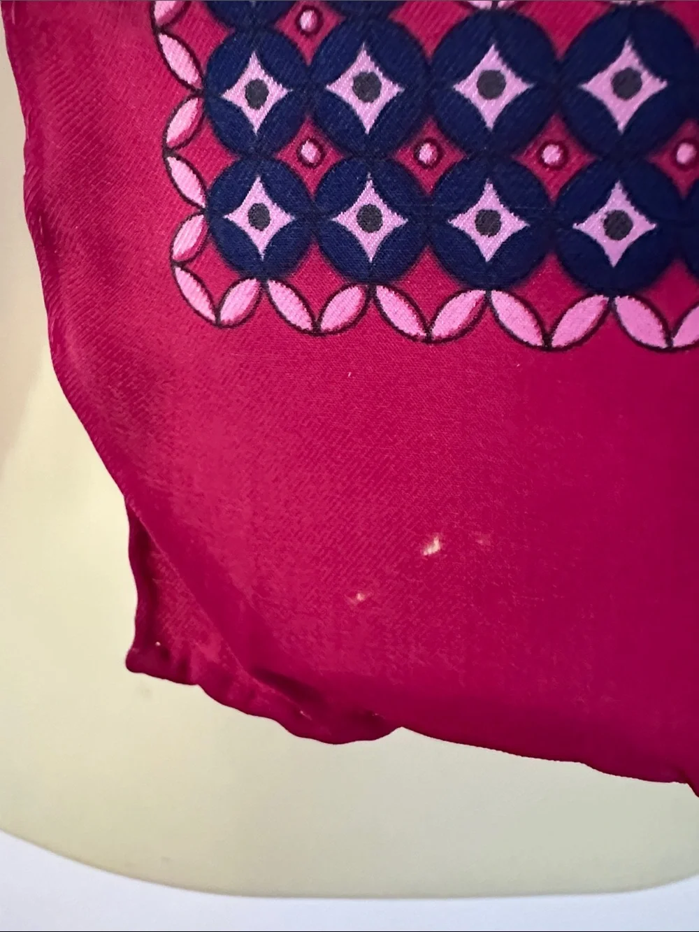 Vintage 60s Fuchsia, Navy Blue & Pink Bandanna -Print Rayon/Silk‎ Scarf